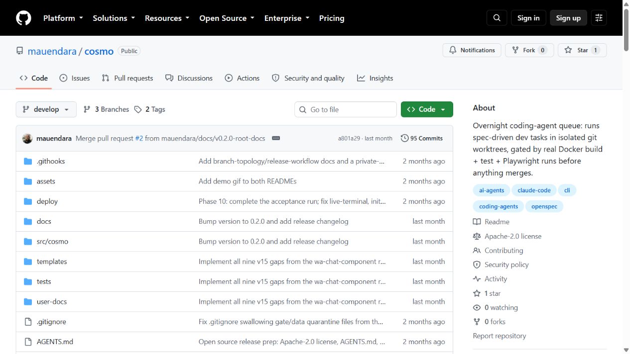 Repositorio público de Cosmo en GitHub